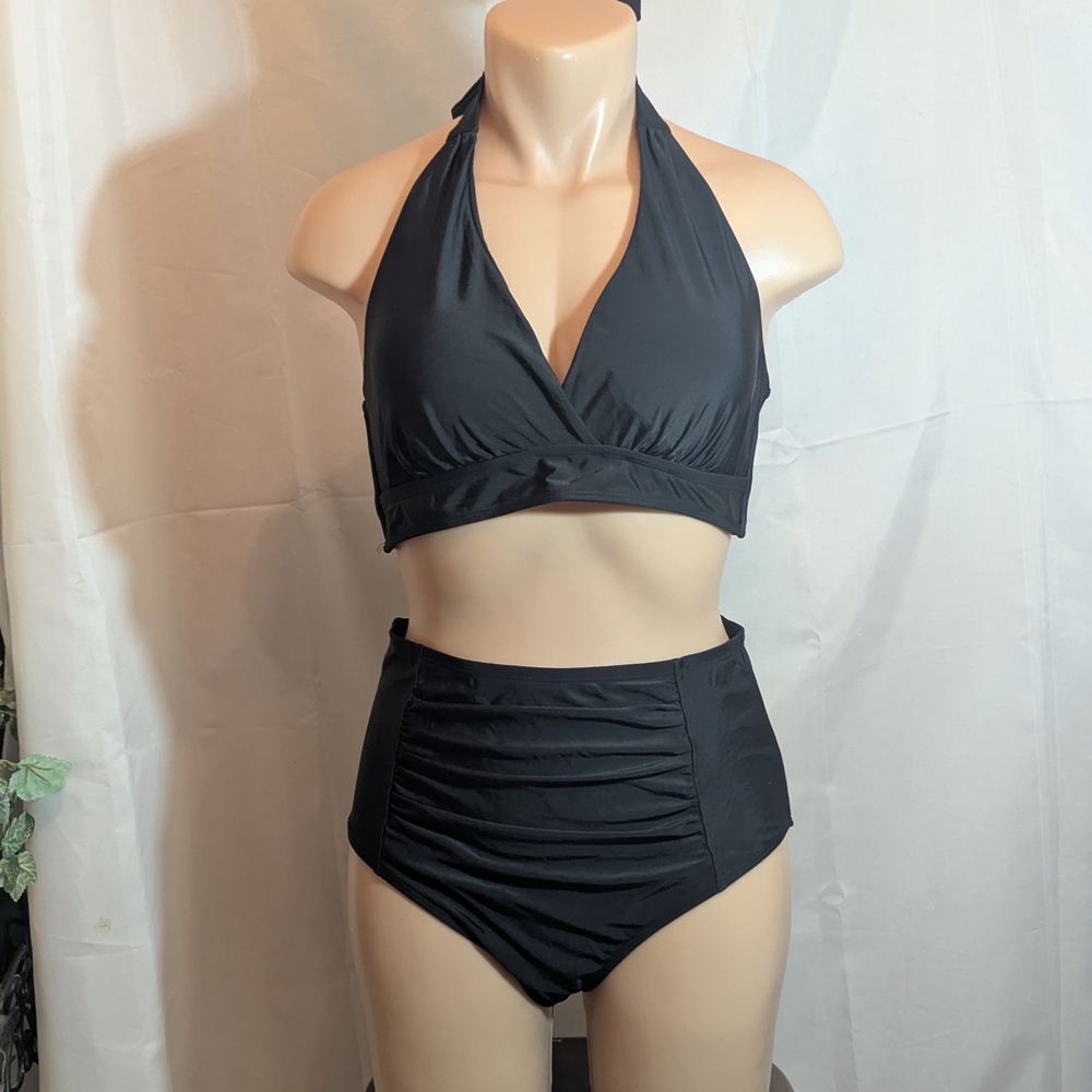 Black Halter High-Waisted Bikini